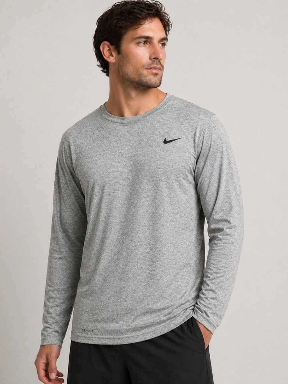 Nike Dri-FIT Heather Gray Long Sleeve Athletic Tee Size Large